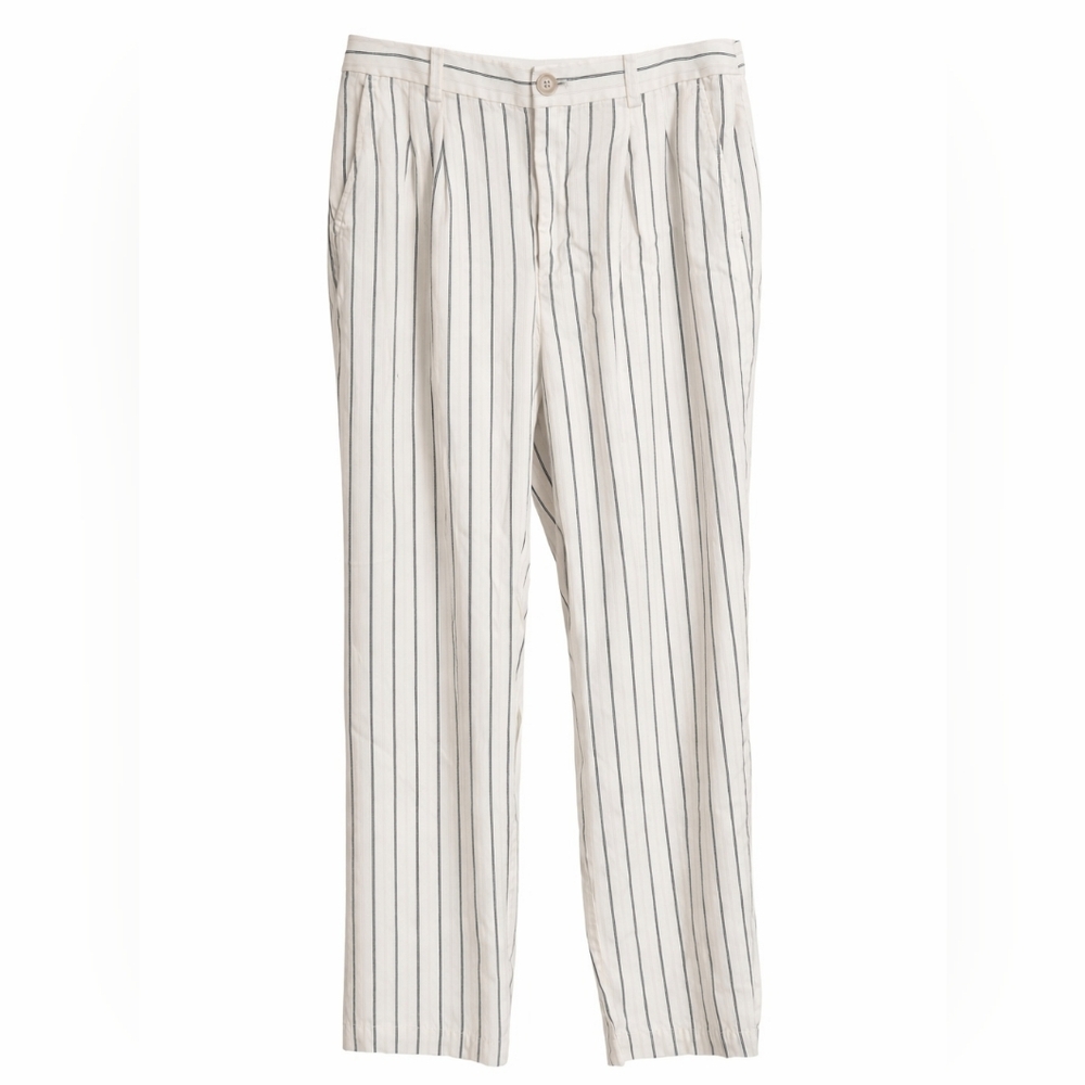 LOFT Cream & Navy Pinstripe Ankle Pants | Size 12P